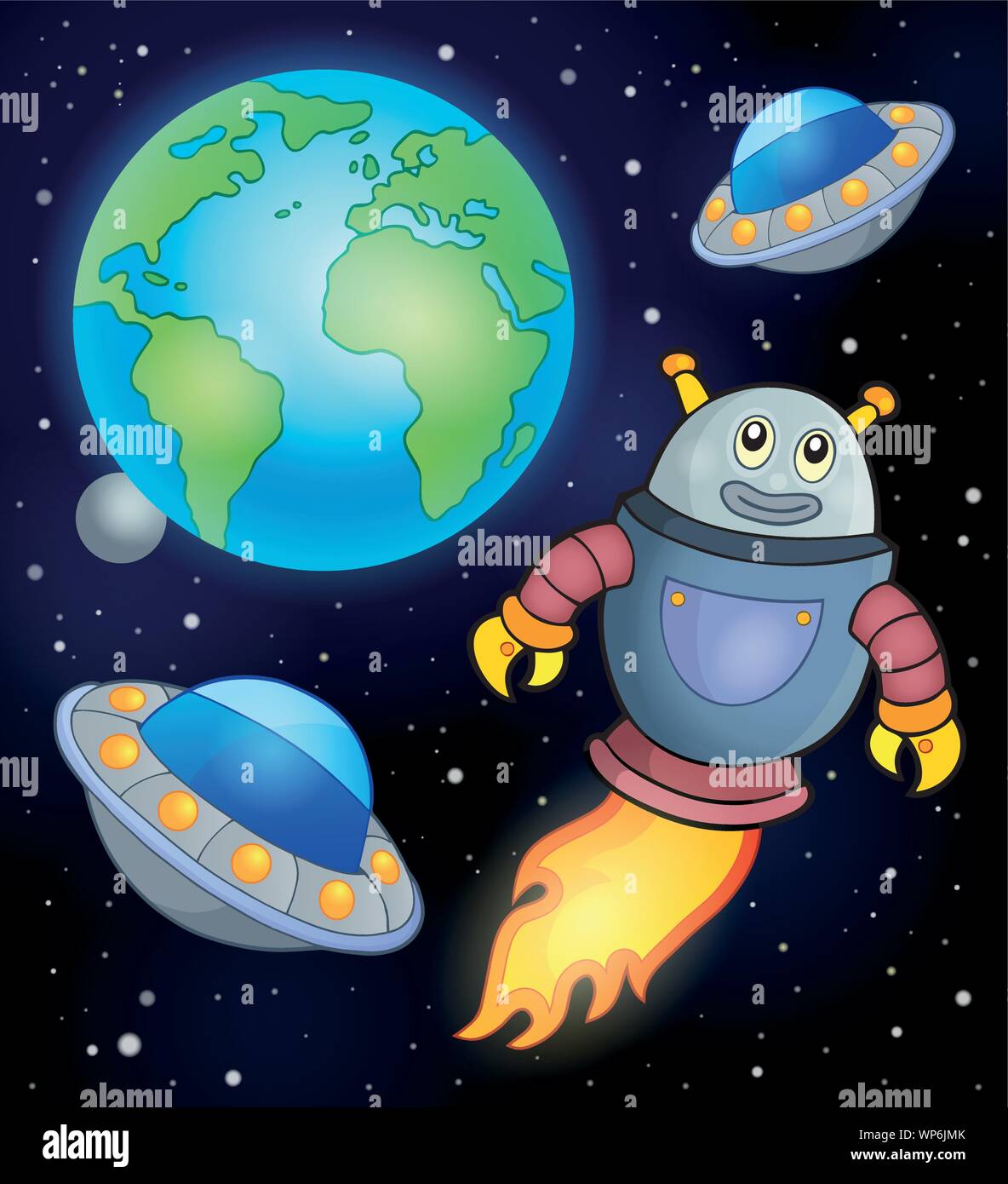 Space theme with flying robot Stock Vector Image & Art - Alamy