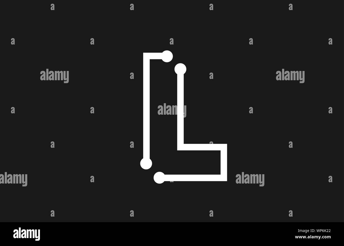 alphabet letter L black and white logo design with line and dots ...