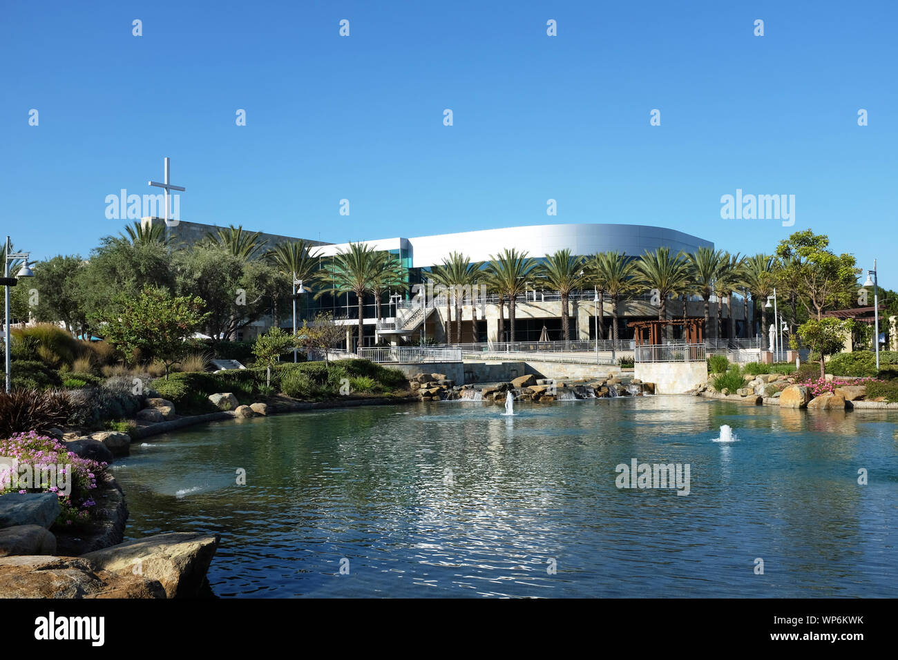 IRVINE, CALIFORNIA - SEPT 7, 2019: Mariners Church Worship Center and Lake, a non-denominational, Christian Church located in central Orange County. Stock Photo