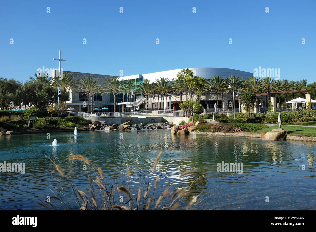 IRVINE, CALIFORNIA - SEPT 7, 2019: Mariners Church Lake and Worship Center, a non-denominational, Christian Church located in central Orange County. Stock Photo