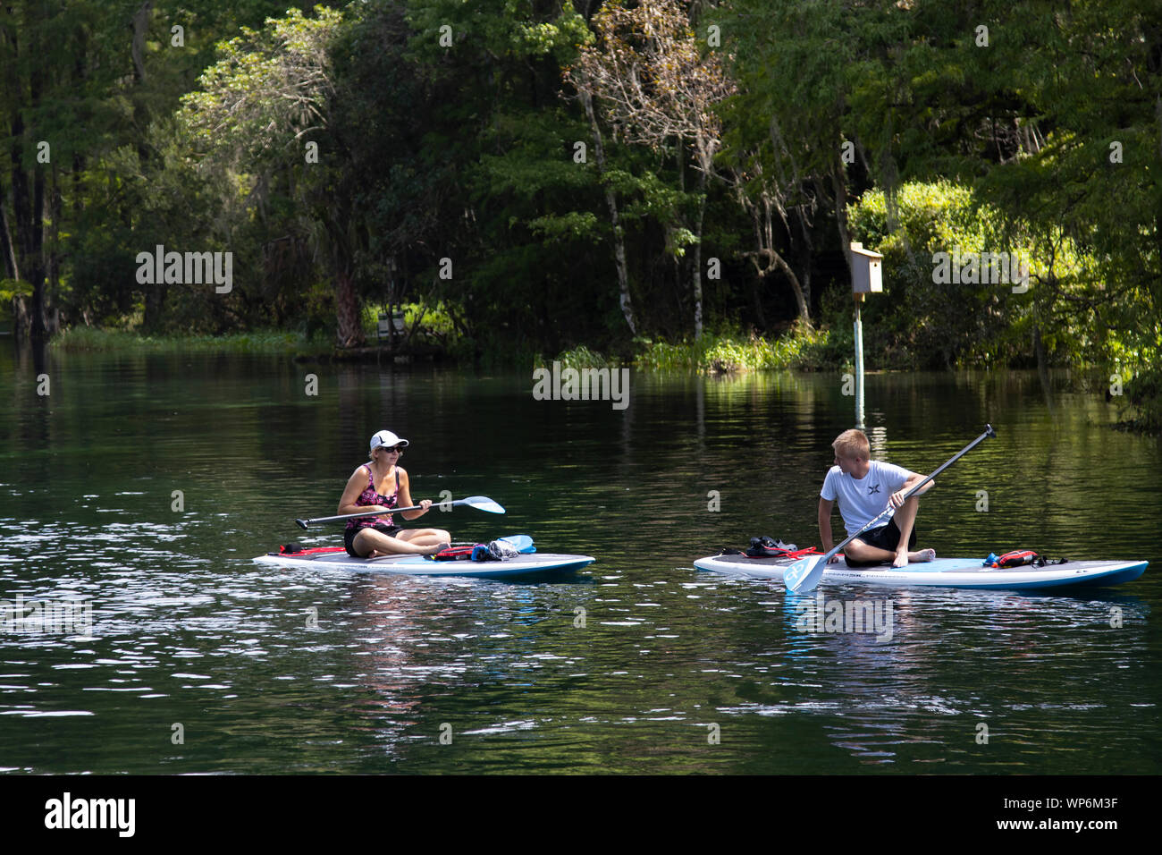 Kayaking on the Rainbow River in Dunnellon, Florida Stock Photo