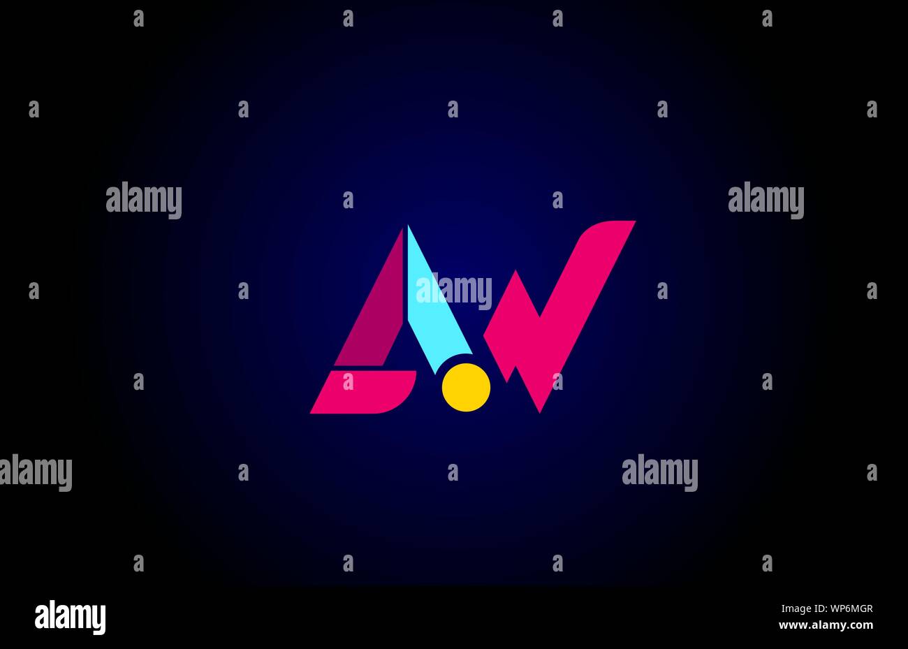 pink blue alphabet letter AW A W combination for company logo. Suitable ...