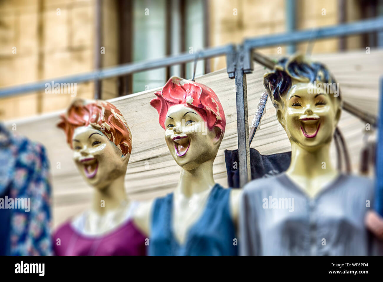 Three laughing mannequins dummies women mannequins hires stock