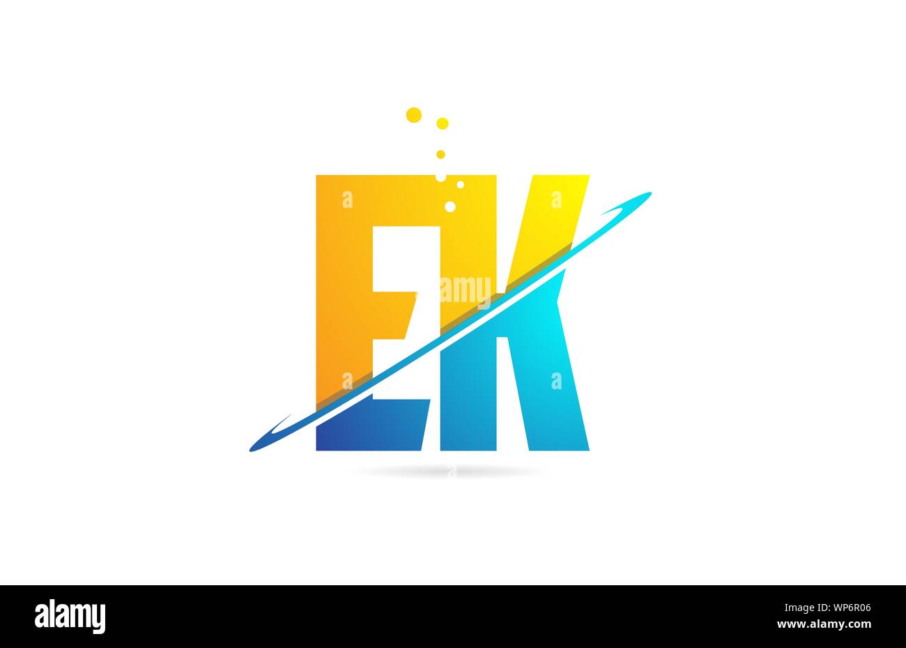 alphabet letter EK E K combination in blue and orange colors suitable ...