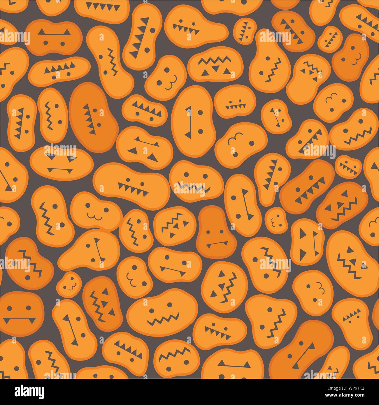 Flat vector seamless background with carved pumpkins. Halloween theme. Stock Vector