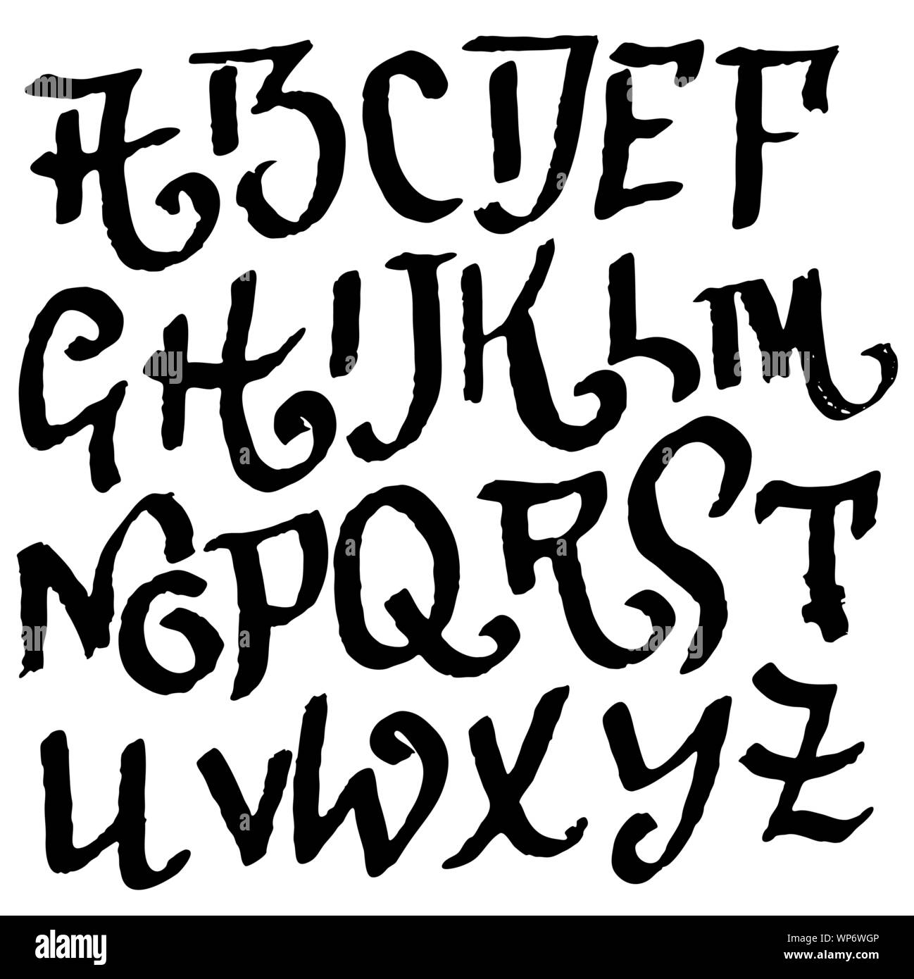 Hand drawn brush font. Modern brush lettering. Grunge style alphabet