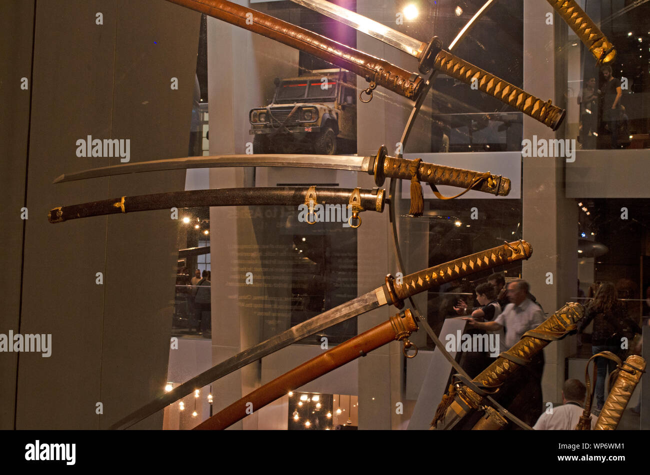 Japanese swords with scabbards at Imperial War Museum, London Stock Photo