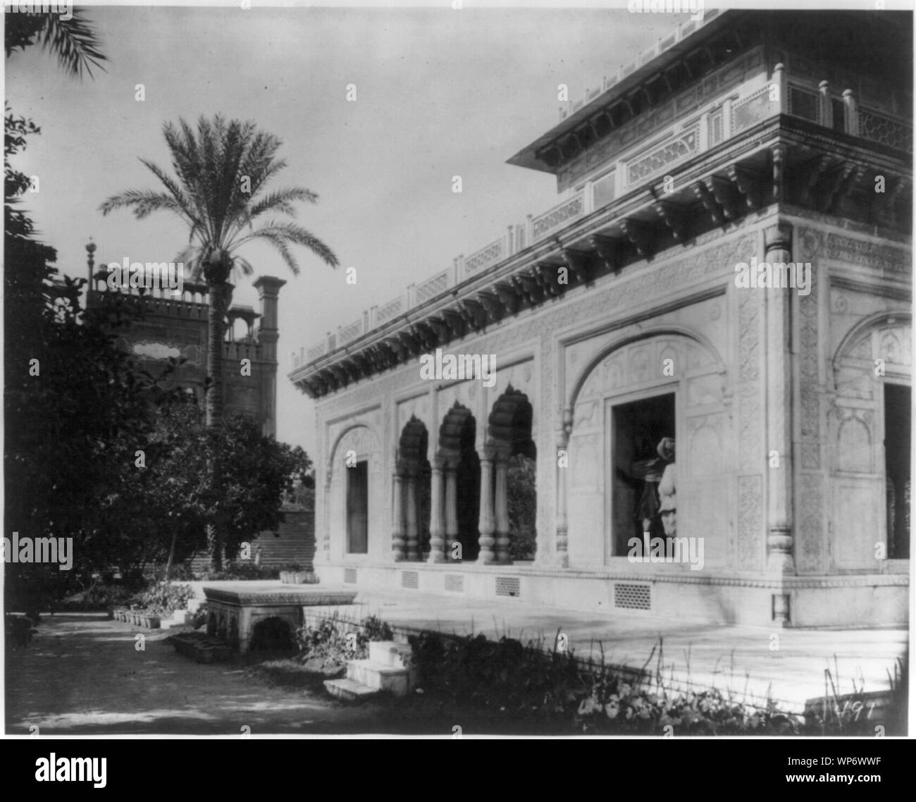 Lahore the Barahdari in the Hazuri Bagh white marble pavilion built
