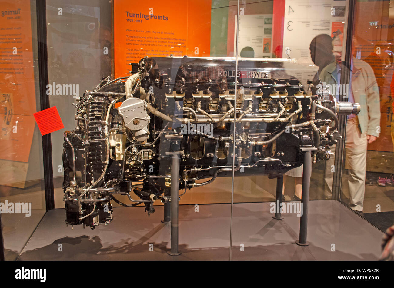 Rolls Royce Merlin 25 engine. 12-cylinder, upright 60-degree Vee, liquid-cooled, poppet-valve, two-speed single-stage supercharged. Trafford Park buil Stock Photo