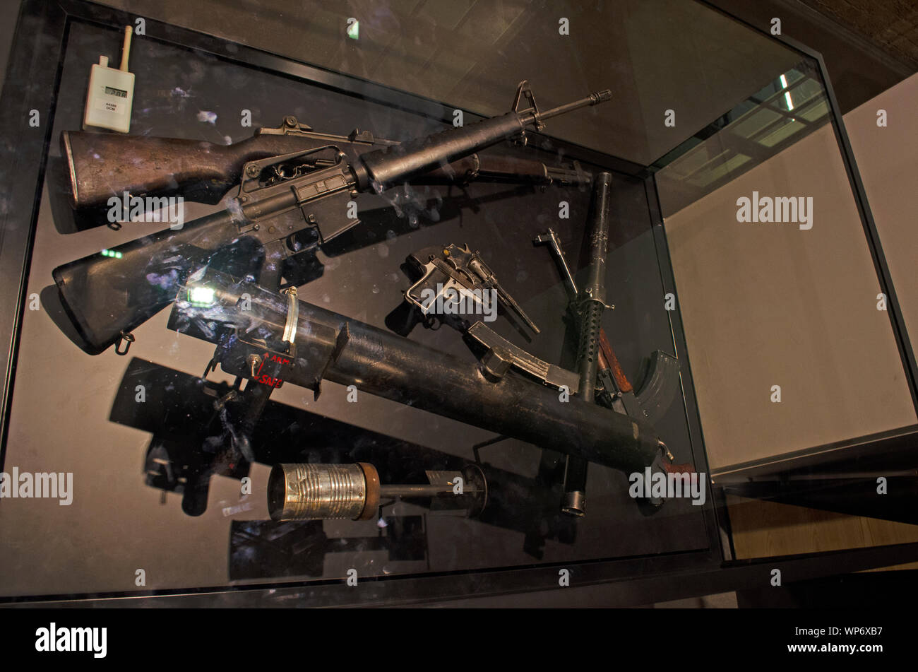 Various assault rifles, rifles, rocket launcher at IWM, London. Stock Photo