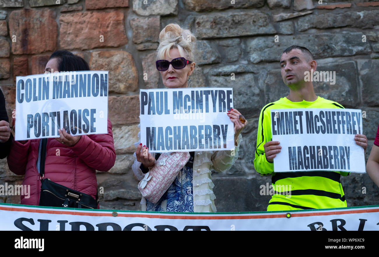 Glasgow, Scotland, UK. 7th Sep, 2019. Second controversial march in Glasgow march this time by IRPWA. The Irish Republican Prisoners Welfare Association is a dissident republican organisation which supports republican prisoners. It has ties with the political party Saoradh and the 32 County Sovereignty Movement. Names of political republics prisoners. Credit: Iain Masterton/Alamy Live News Stock Photo