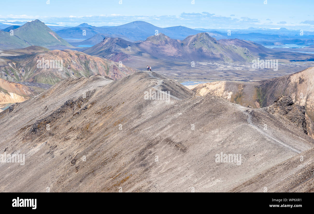 Hiking path along a mountain ridge (Blue Peak) at Landmannalaugar, Iceland Stock Photo