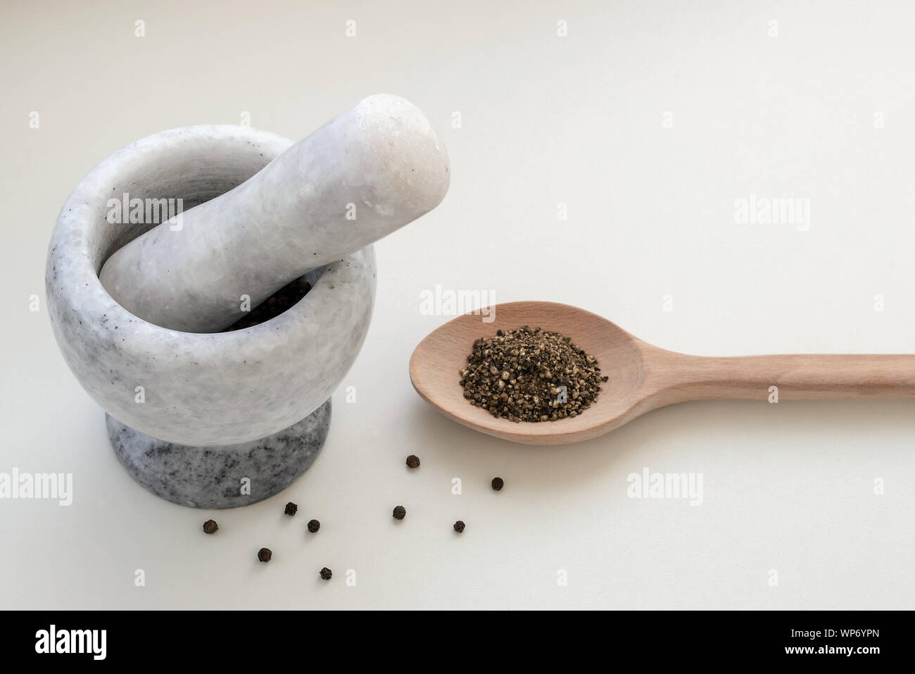 Marble or granite mortar with pestle for manual grinding spices and