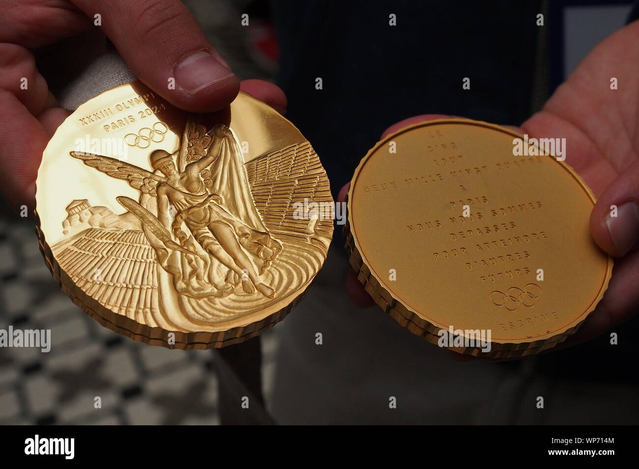 Model Of The Gold Medals That Will Be Used In The Olympic Games Paris 2024 Is Presented At The 130th Session Of The International Olympic Committee Which Is Being Held In Lima WP714M 