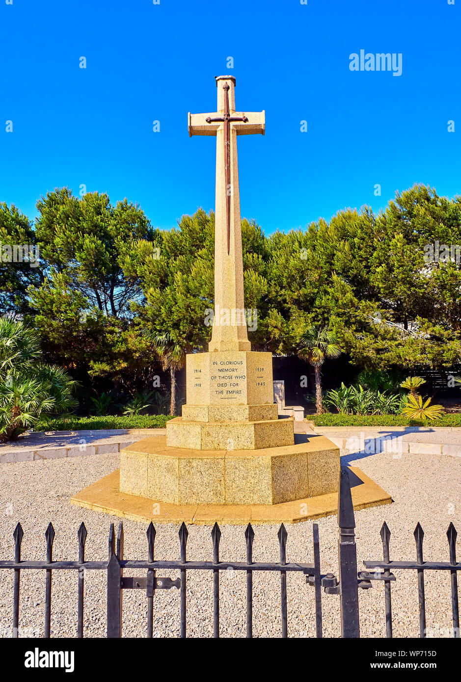 Cross of Sacrifice. A war memorial in the British Overseas Territory of Gibraltar. UK. Stock Photo