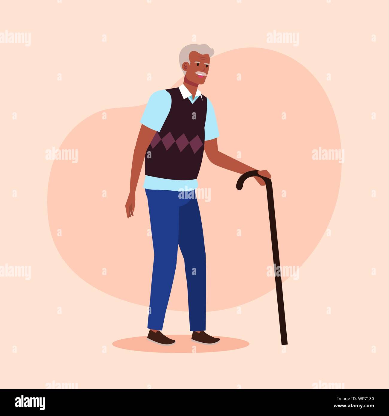 old man with shirt and vest with walking stick Stock Vector Image & Art ...