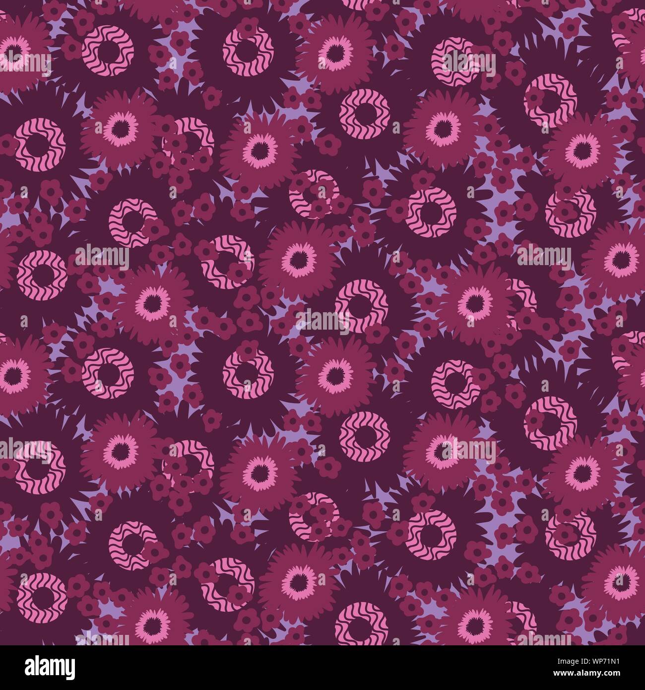 seamless vector pattern with purple round flowers Stock Vector