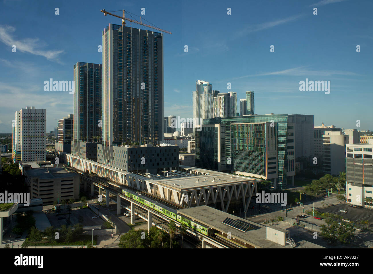 Virgin MiamiCentral station and U.S. Courthouse view in Downtown Miami, Florida Stock Photo