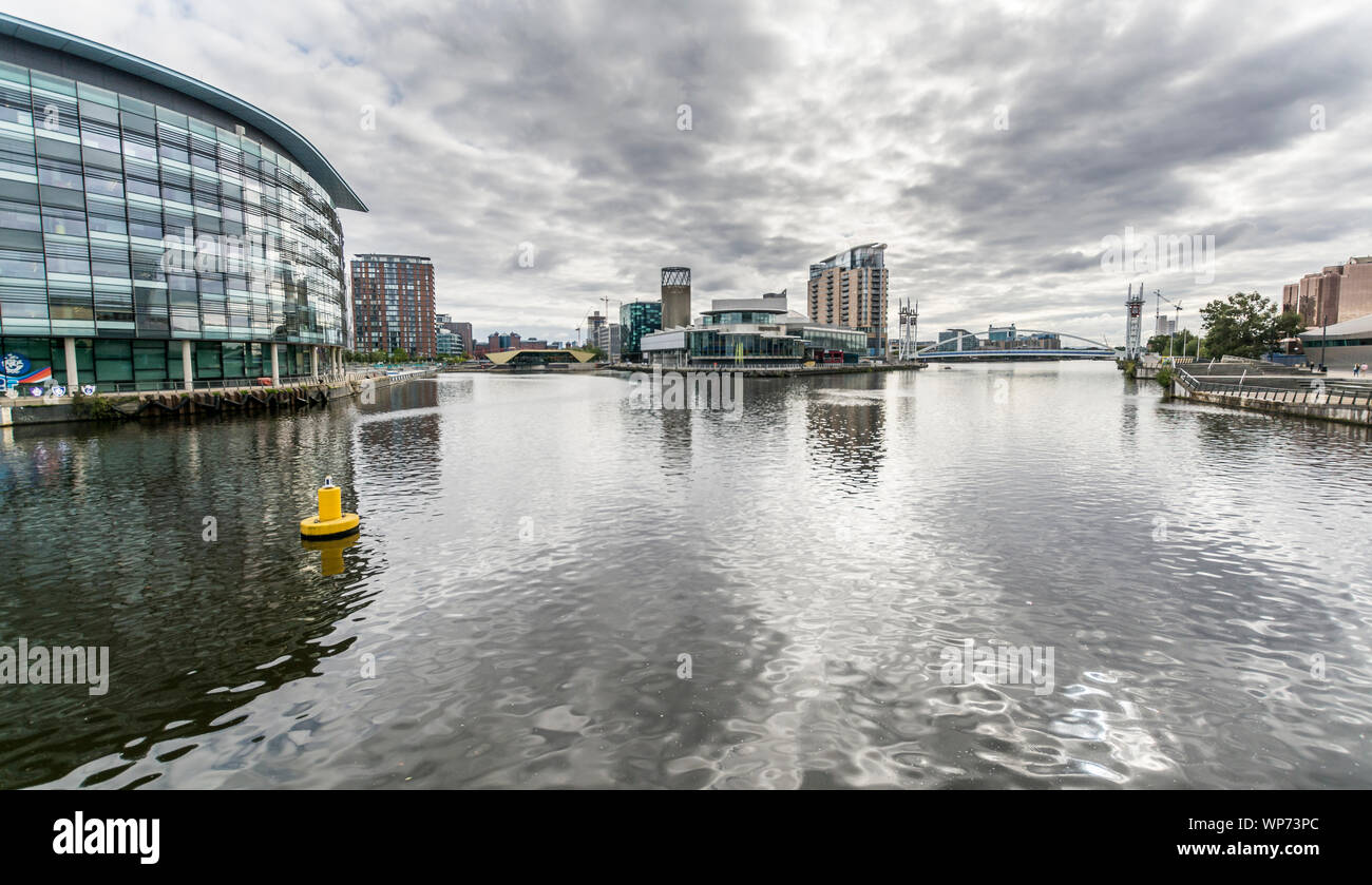 Canal views at Salford Quays, Salford, Manchester, UK. Taken on 7th September 2019. Stock Photo