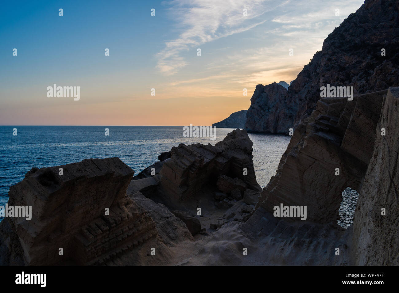 Sa pedrera de cala d’Hort, Ibiza/Spain August 31 2019: Atlantis at late