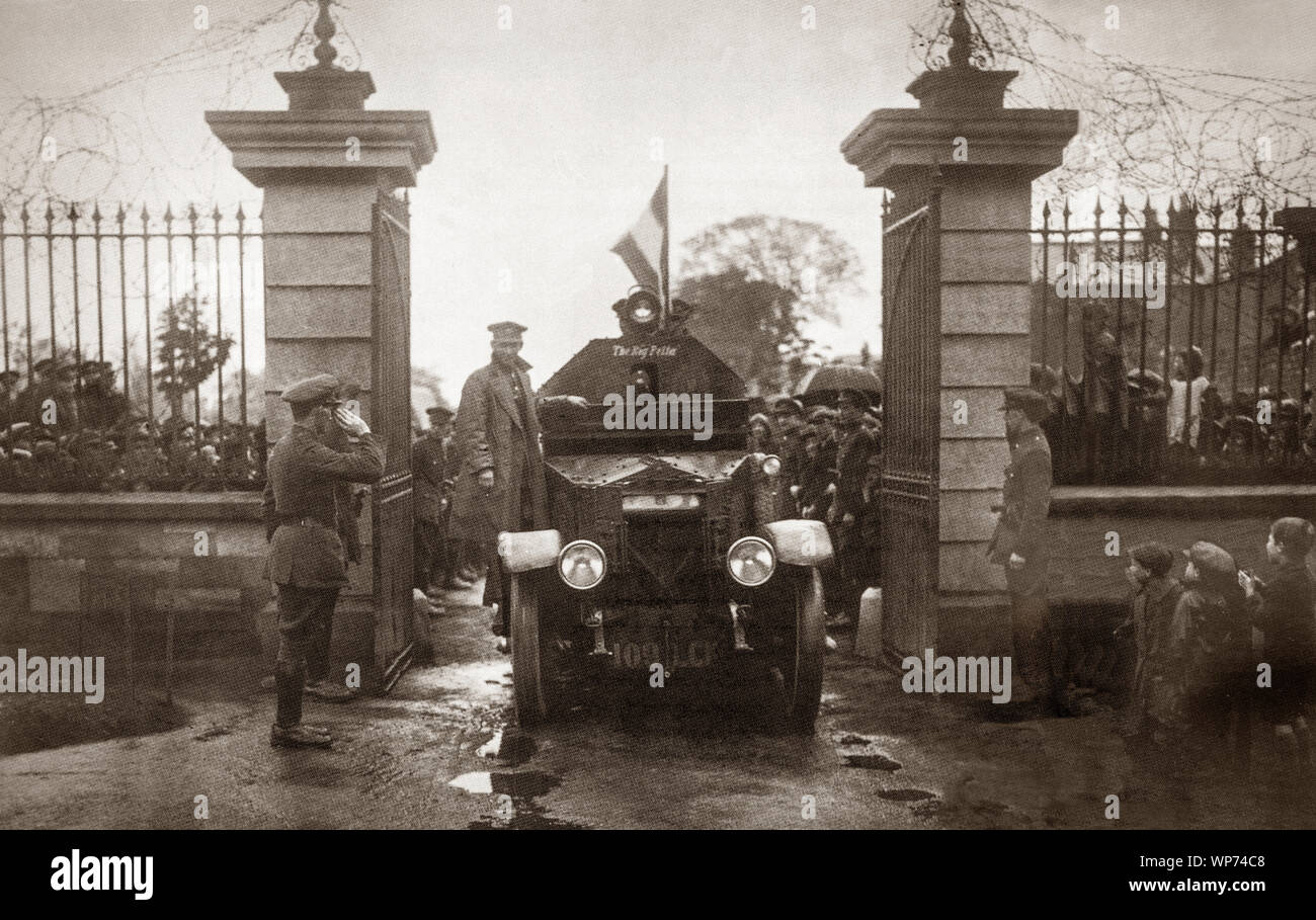 The 'Big Fellow' armoured car, named after General Michael Collins entering Portobello (later Cathal Brugha) Barracks. This was during the handover by the British Army in 1922 following the establishment of the Irish Free State after the signing of the Anglo-IrishTreaty. Stock Photo