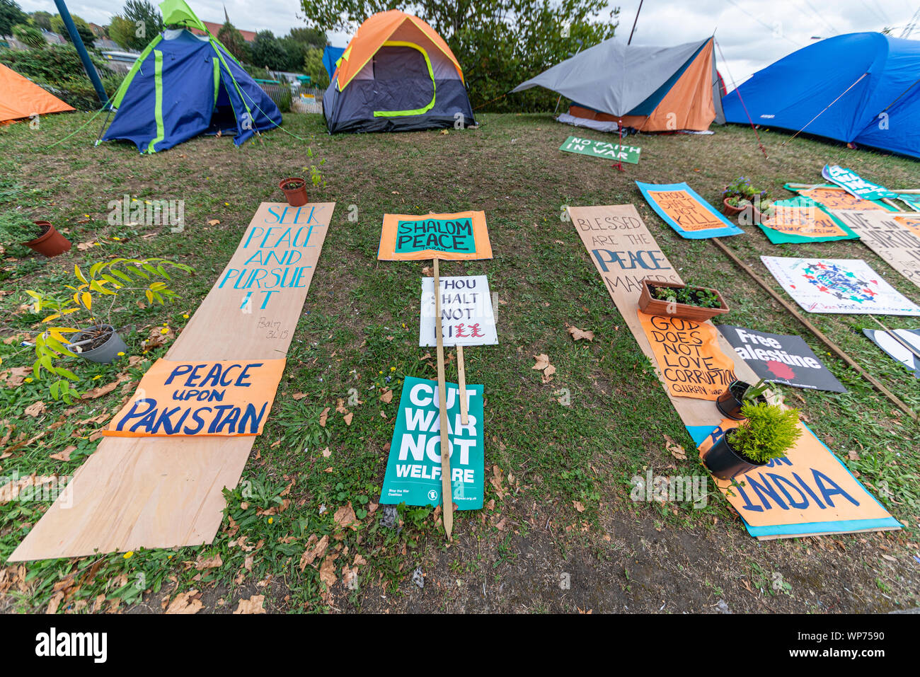 Protest encampment at Defence & Security Equipment International DSEI ...