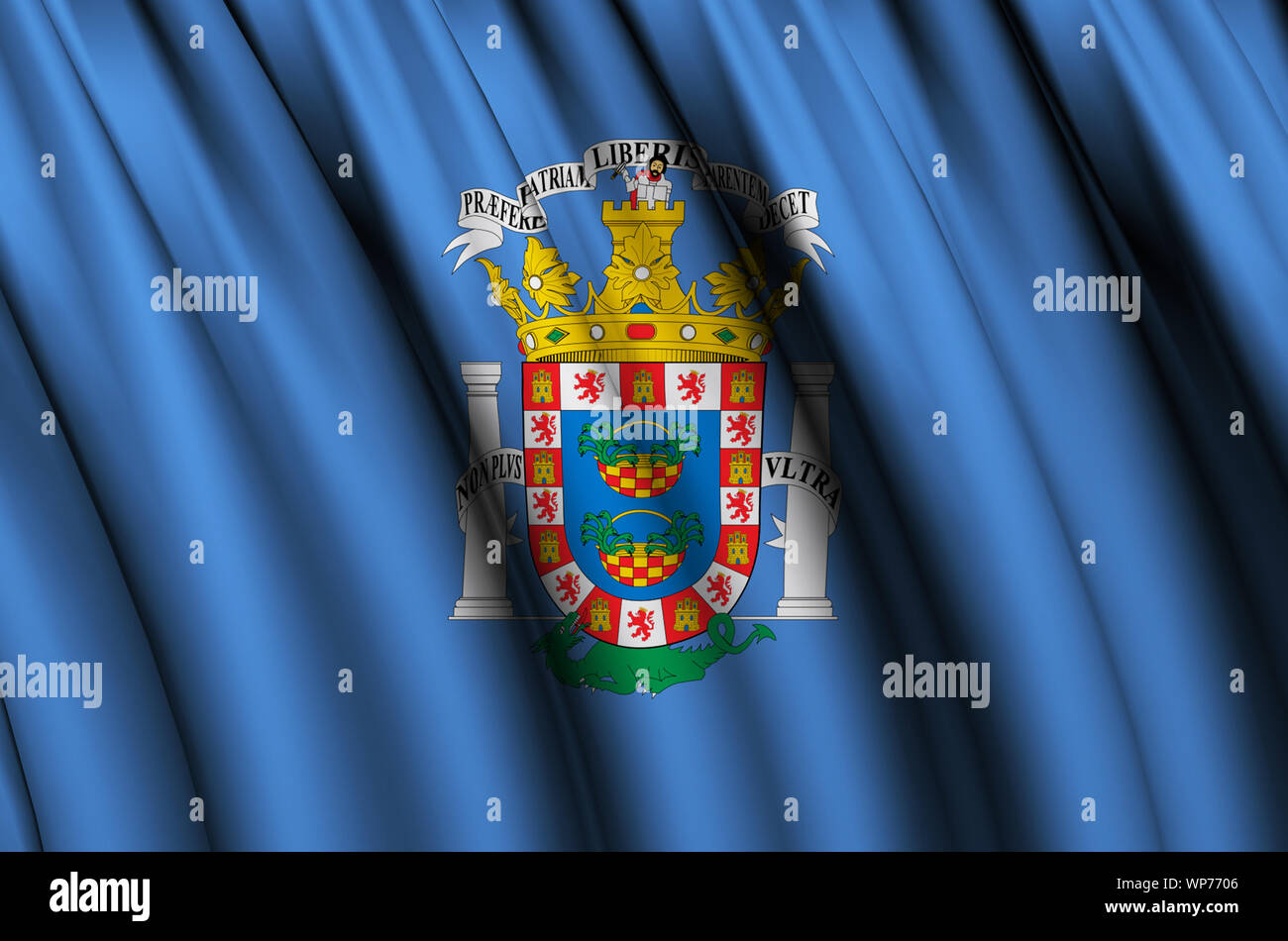 Melilla waving flag illustration. Regions and cities of Spain. Perfect ...