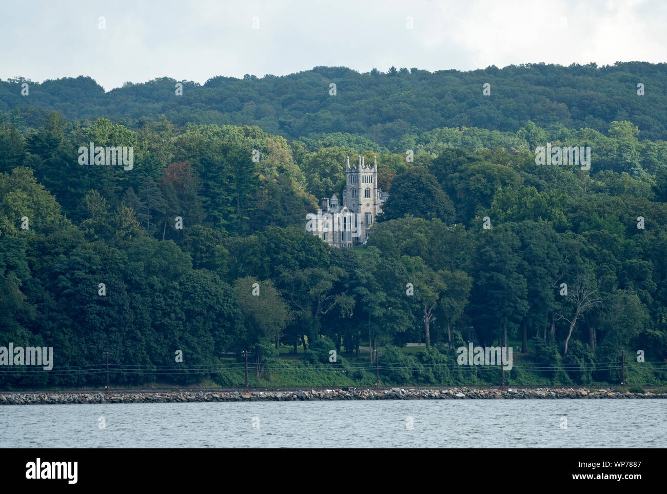 Lyndhurst, a Gothic Revival country house overlooking the Hudson River in Tarrytown, New York, was designed in 1838 by Alexander Jackson Davis. Stock Photo