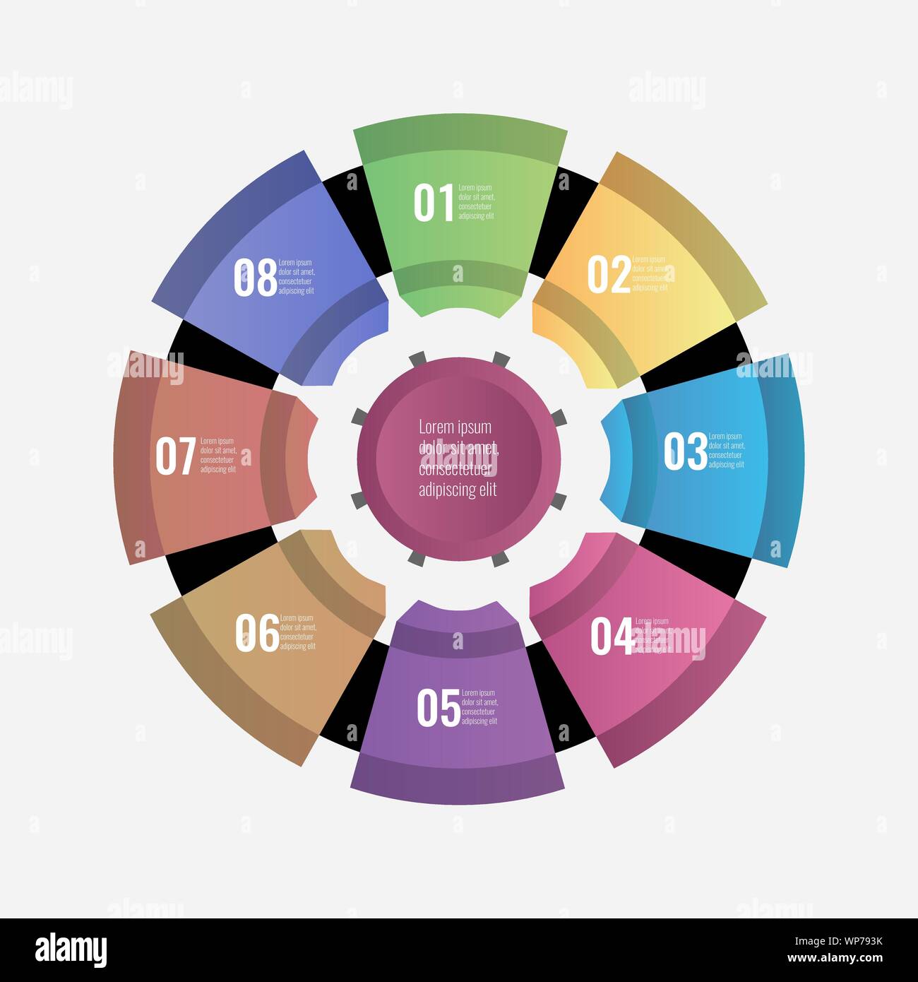 Circle chart infographic template with 8 options for your design ...