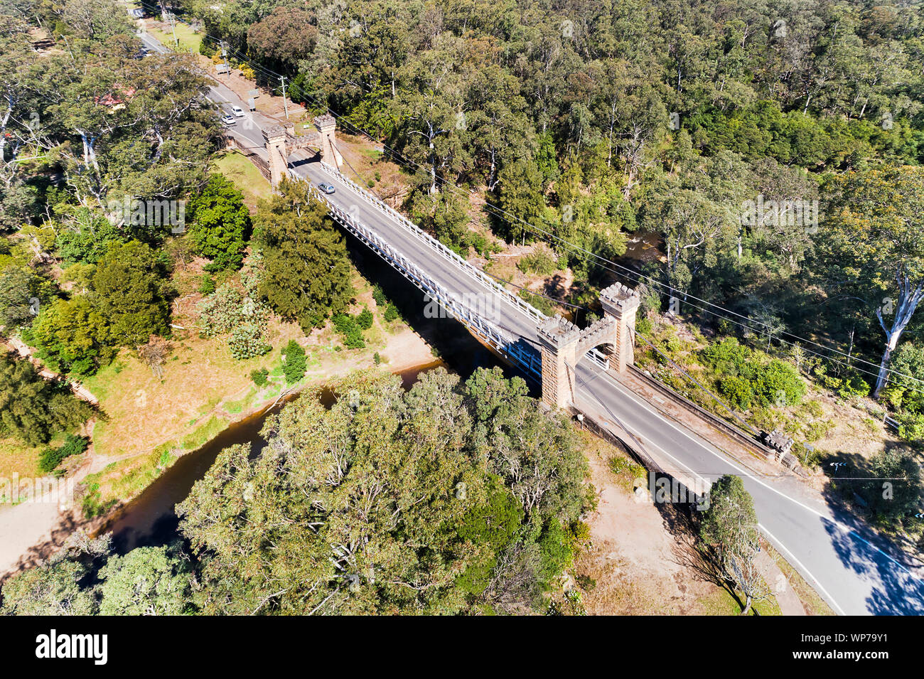 Suspension Hampden bridge over Kangaroo River in Kangaroo Valley