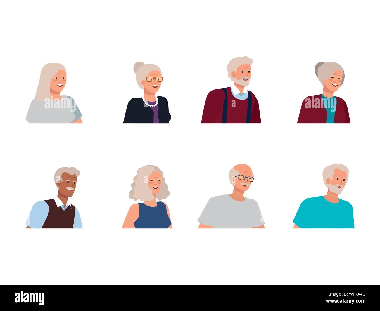 set of old women and men with hairstyle and fashion clothes Stock Vector