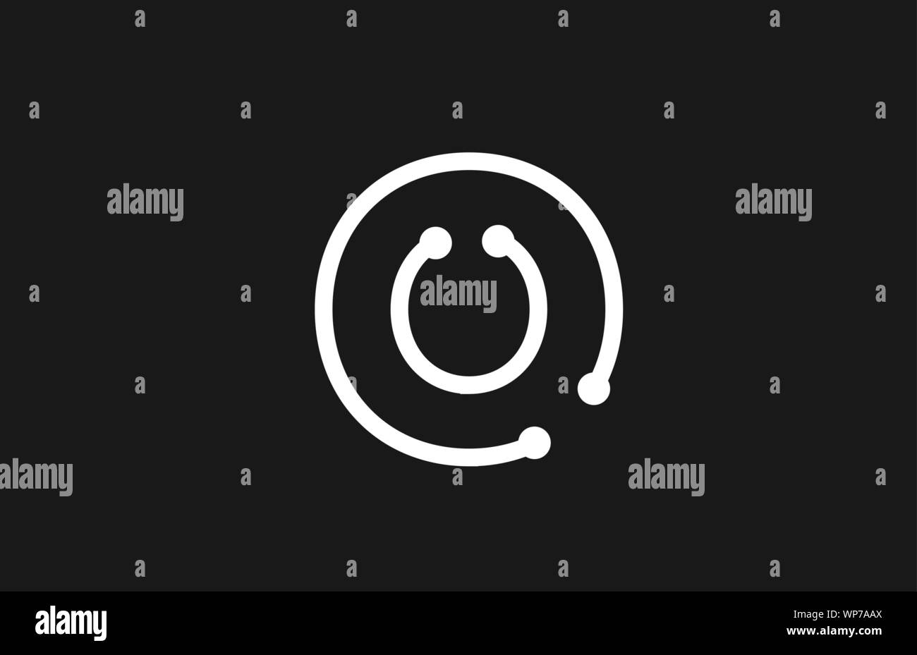 alphabet letter O black and white logo design with line and dots ...