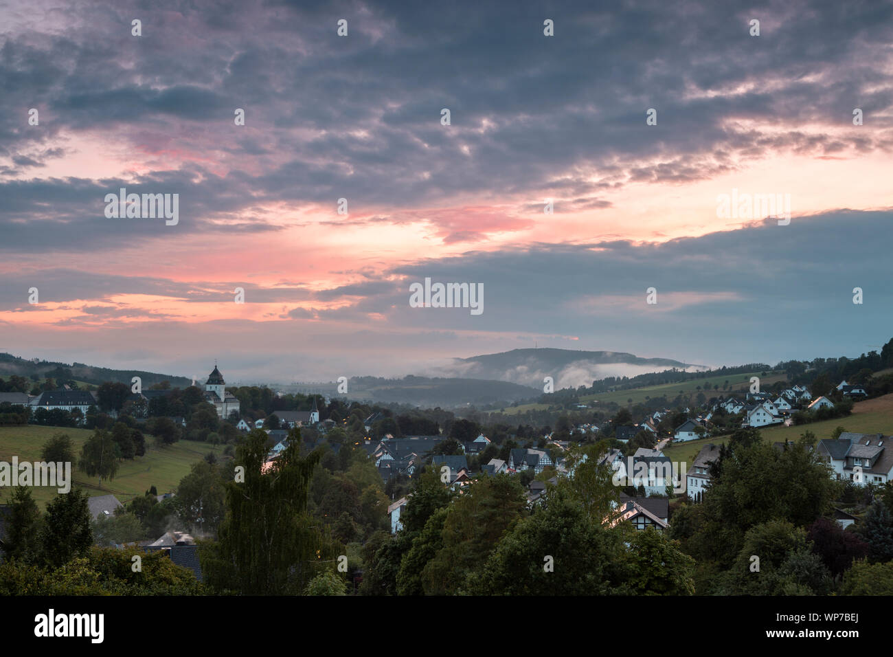 Panoramic view over the mountainous spa village of Grafschaft in the ...