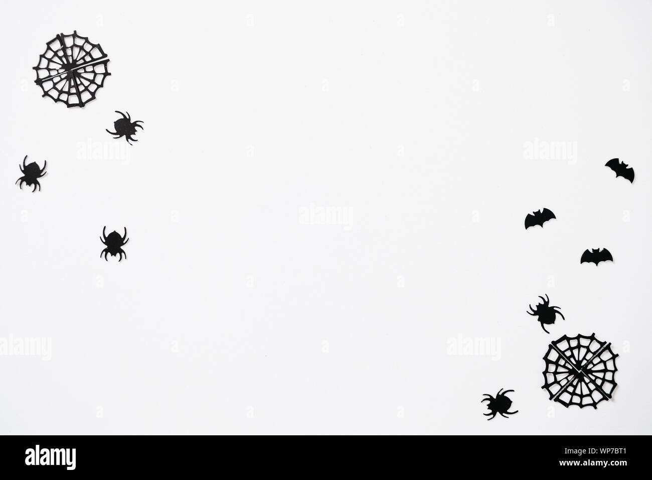 Black spiders and cobweb and bats on a white background. Halloween ...