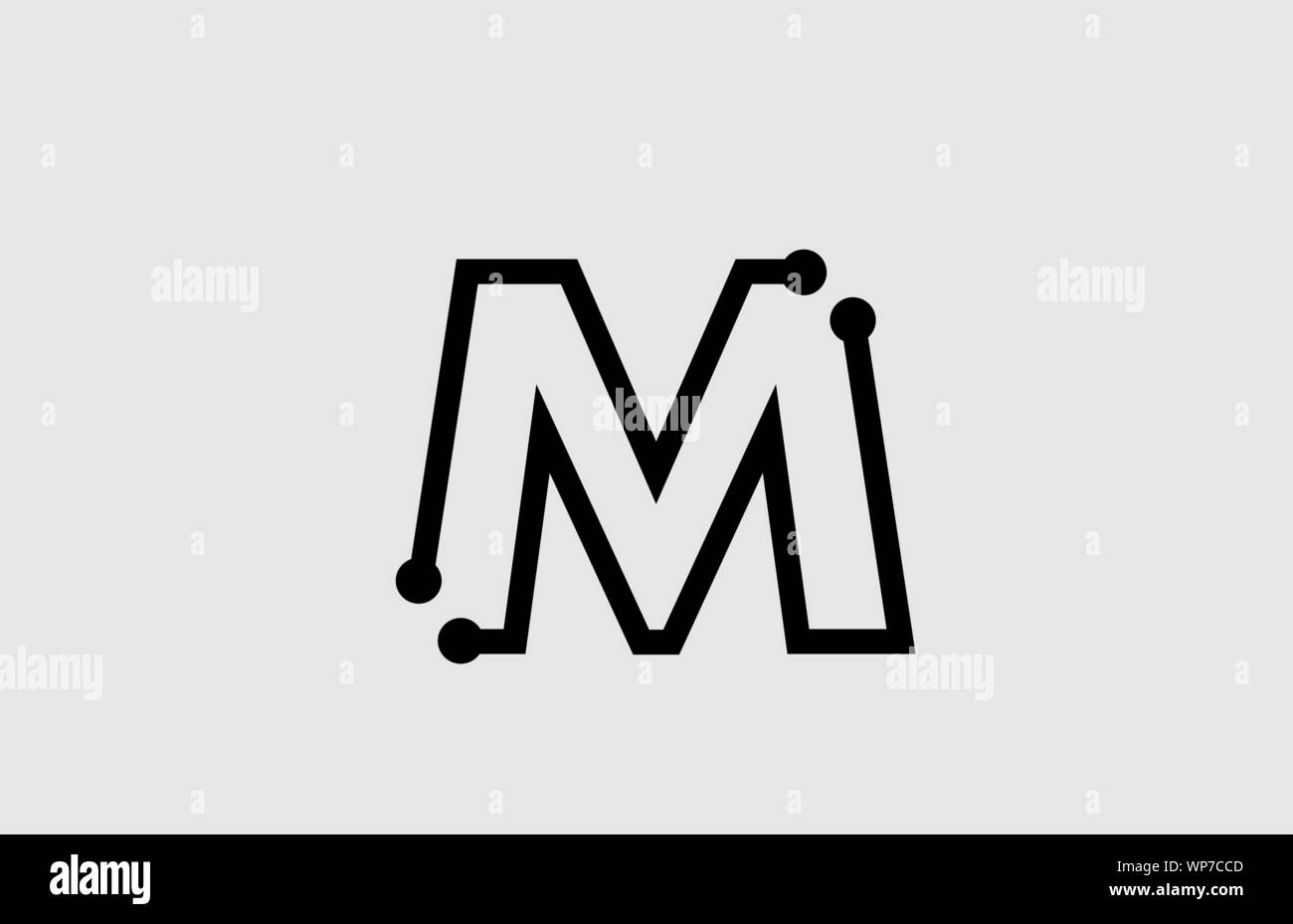M letter alphabet logo design with line and dots suitable as a logotype for a technology company or business Stock Vector