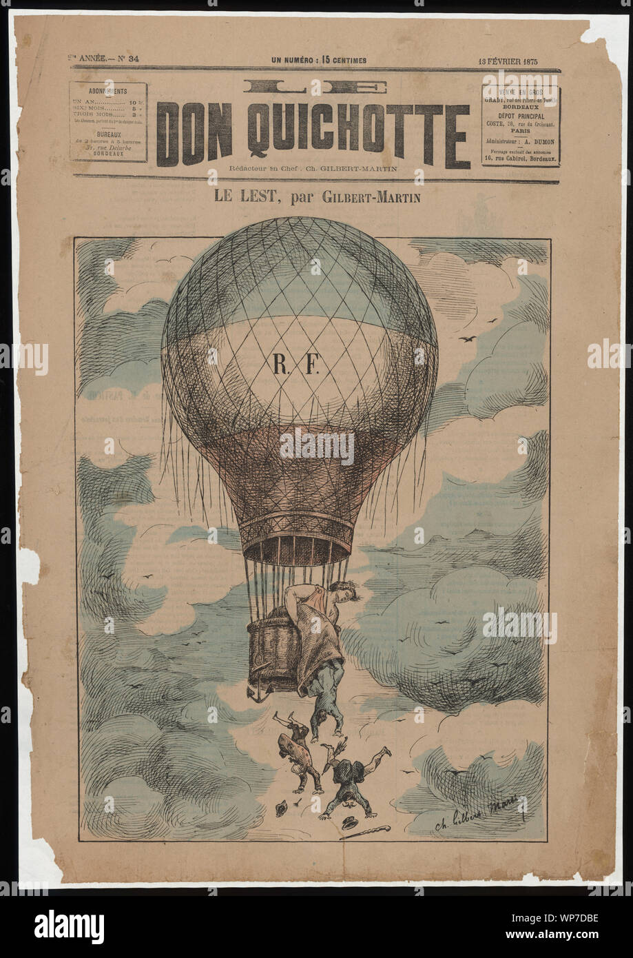 Le lest; French cartoon shows Marianne (symbol of France) in a balloon