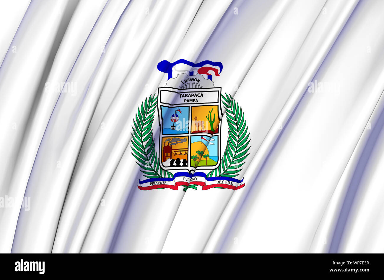 Tarapaca waving flag illustration. Regions of Chile. Perfect for background and texture usage. Stock Photo
