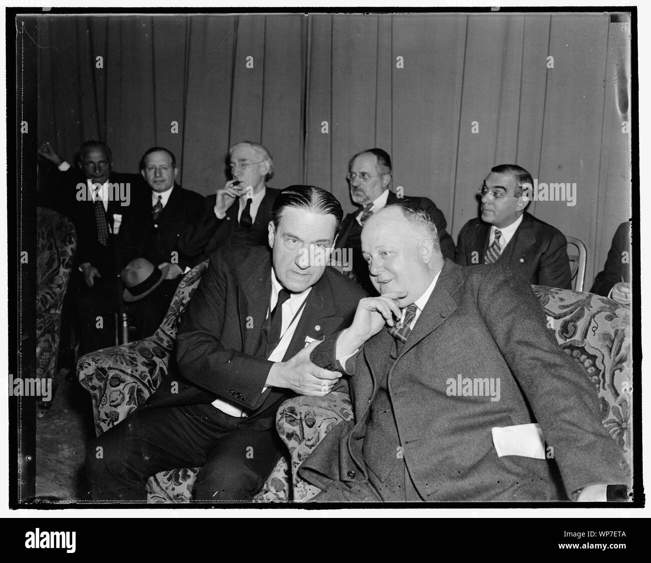 Leaders at Jewish congress. Washington, D.C., Nov. 29. Dr. Stephan S. Wise, (left) Rabbi of the Free Synagogue of New York City, and President of the American Jewish Congress being held locally at the Willard Hotel, snapped at yesterday's meeting with Dr. Harry A. Atkinson, Christian minister of Washington. In an address delivered to the Congress yesterday afternoon, Dr. Atkinson outlined a program for Jews and all others to combat anti-Semitism. Stock Photo