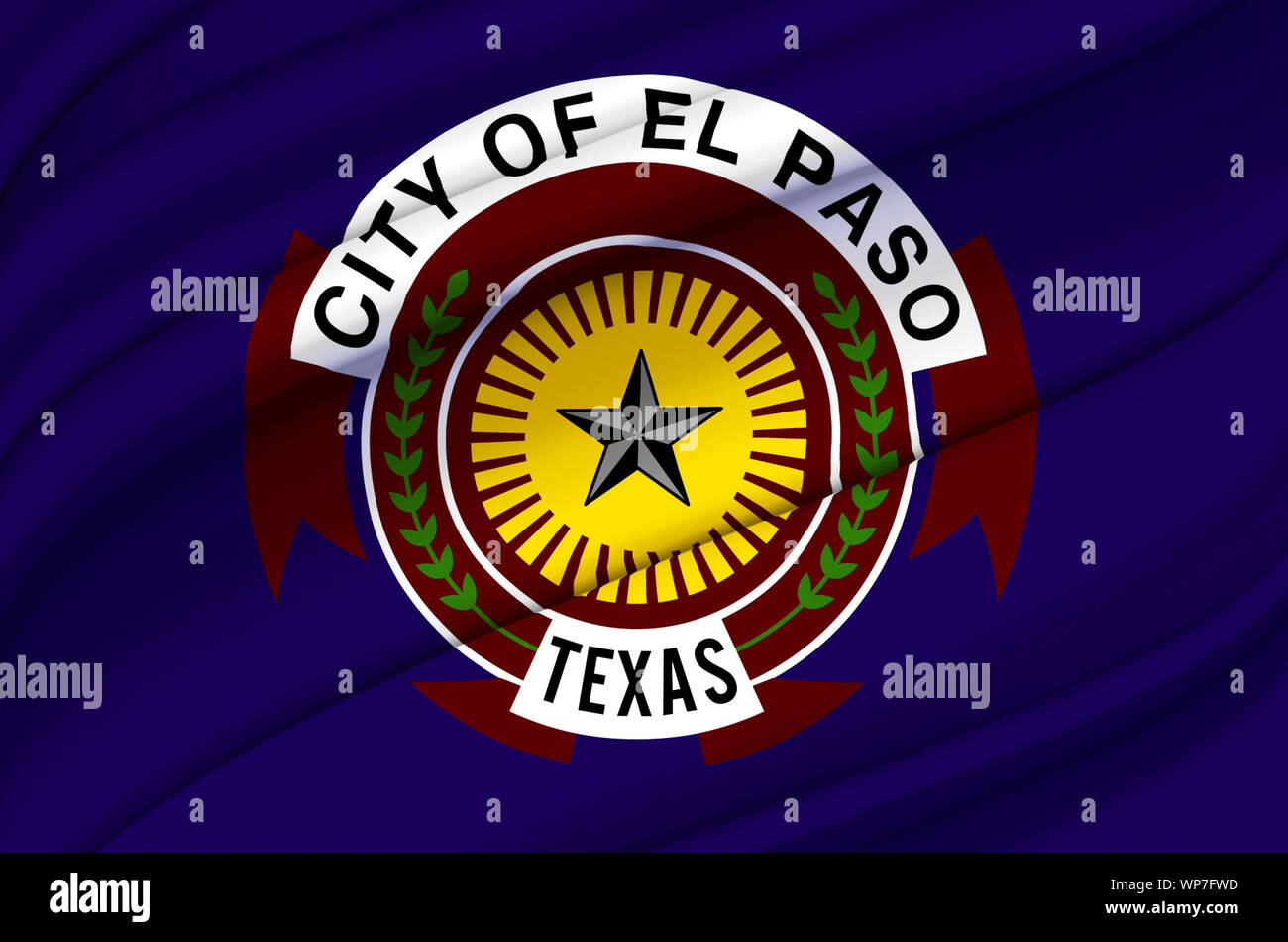 El Paso Texas waving flag illustration. Regions and Cities of the