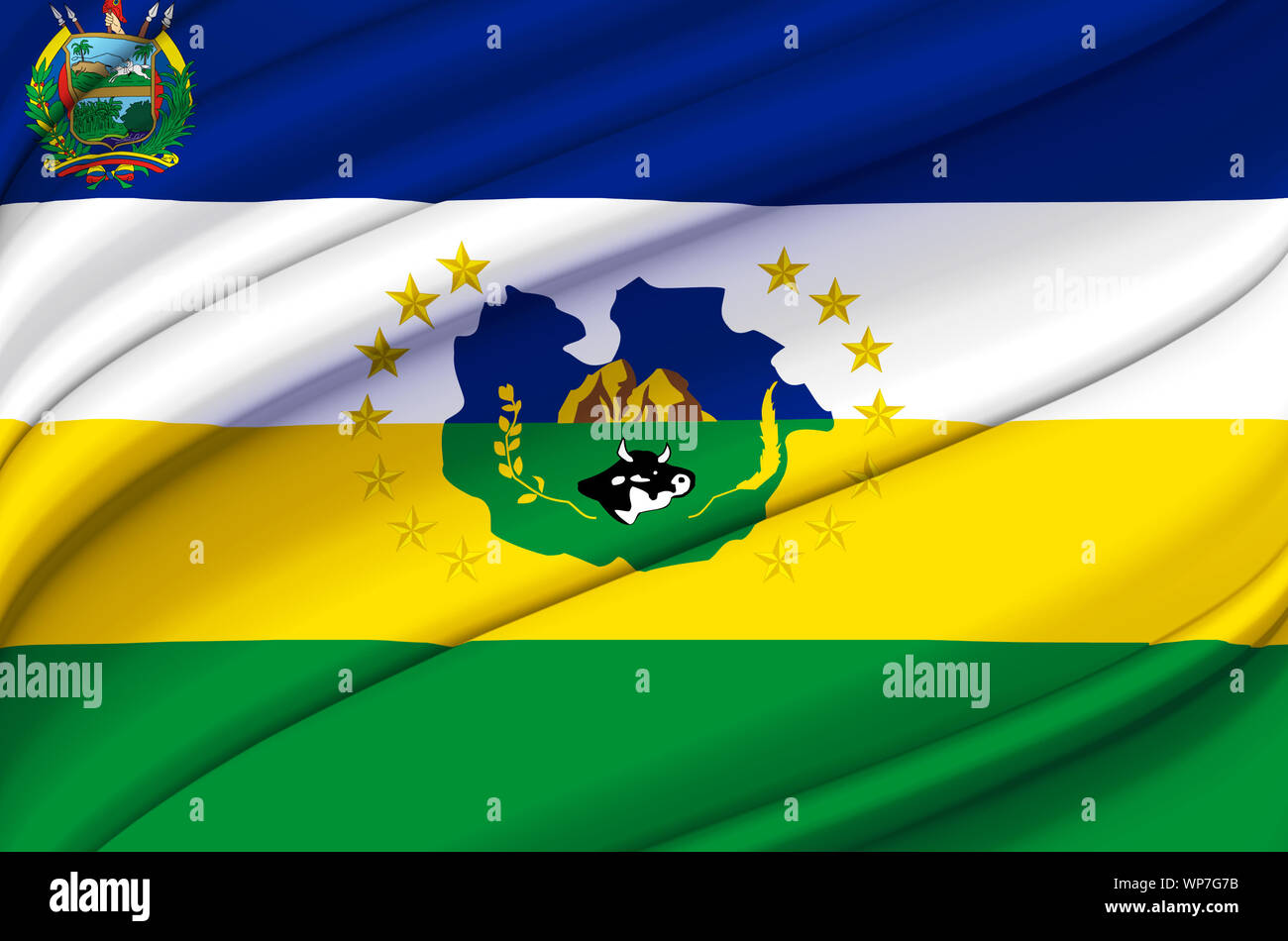 Guarico waving flag illustration. Regions of Venezuela. Perfect for background and texture usage. Stock Photo