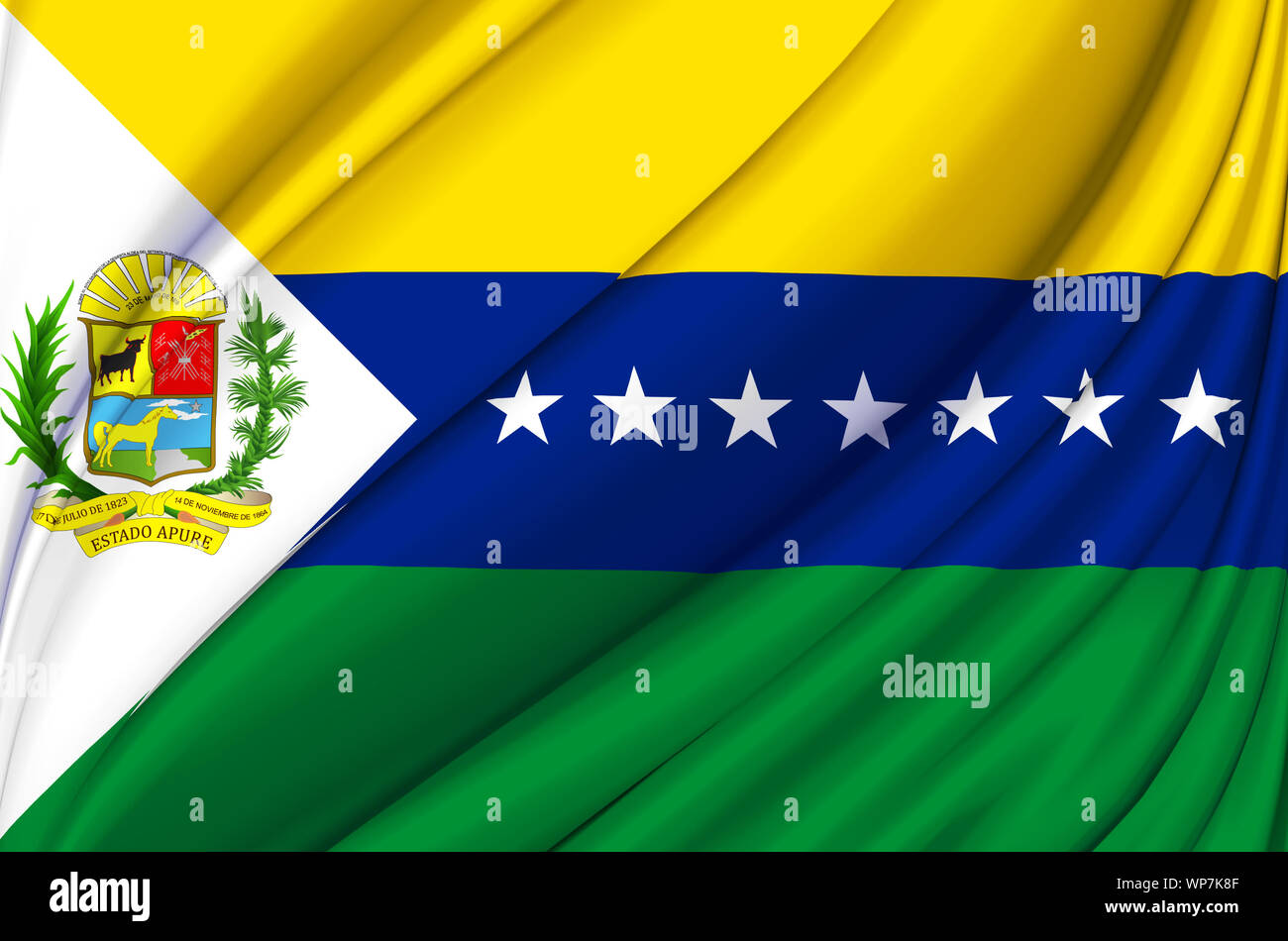 Apure waving flag illustration. Regions of Venezuela. Perfect for background and texture usage. Stock Photo