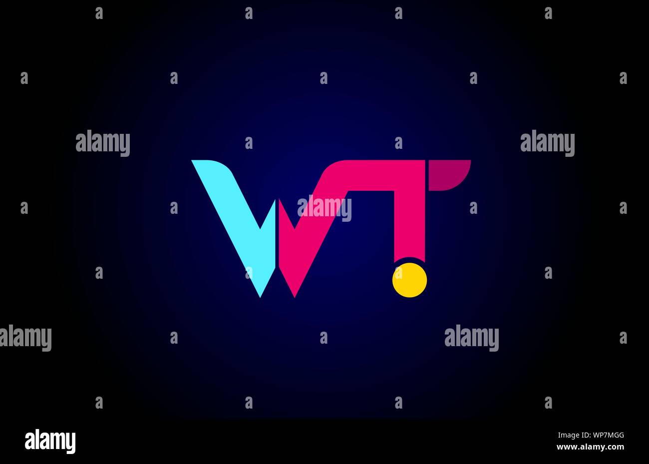 pink blue alphabet letter WT W T combination for company logo. Suitable as logotype design for a business Stock Vector