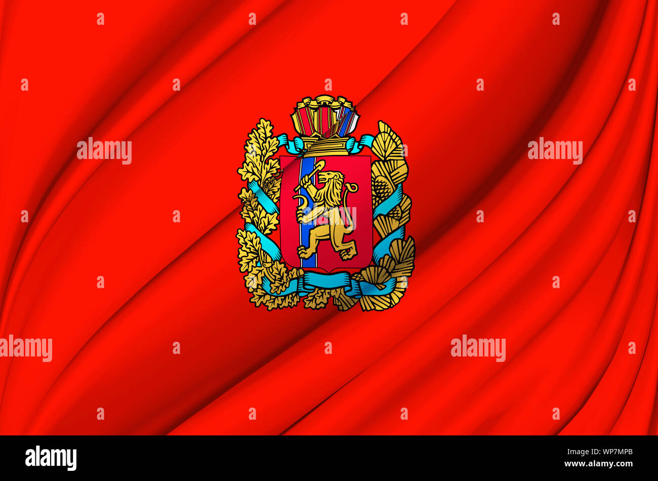 Krasnoyarsk waving flag illustration. Regions of Russia. Perfect for background and texture usage. Stock Photo