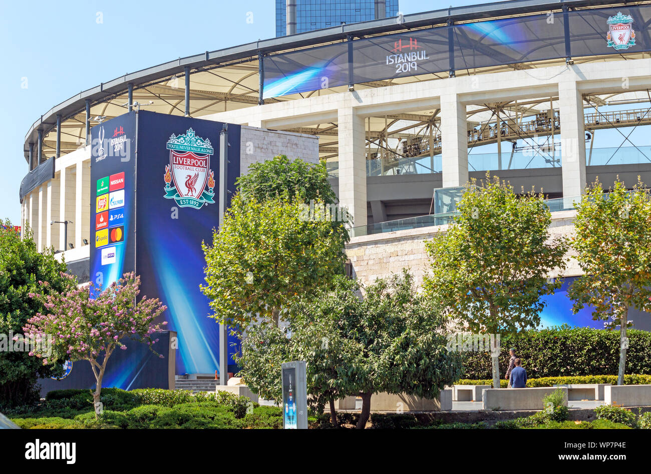 BJK Vodafone Park Stadium and Liverpool tag before the UEFA Super Cup Final 2019. Stock Photo