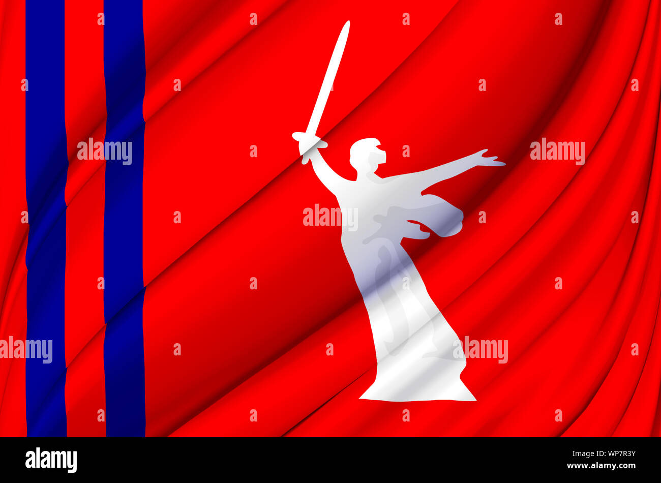 Volgograd waving flag illustration. Regions of Russia. Perfect for