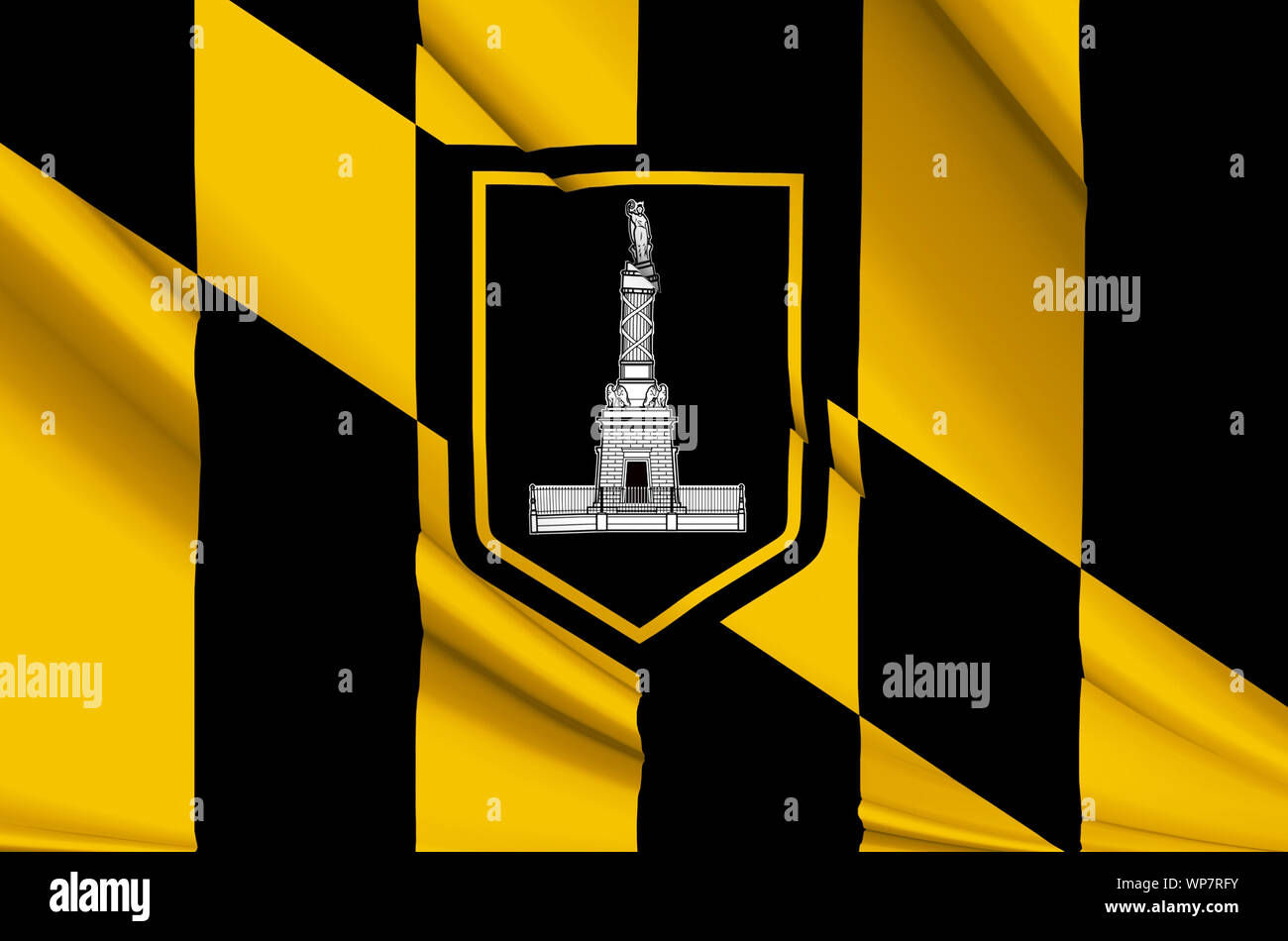 Baltimore City waving flag illustration. Regions and Cities of the