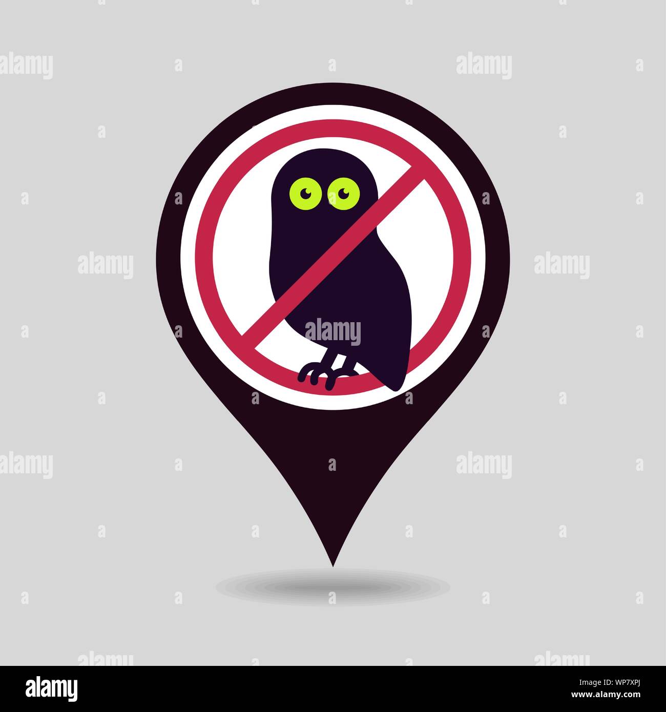 No, Ban or Stop signs. Halloween owl pin map icon. Map pointer. Map markers. Prohibition forbidden red symbols, vector illustration eps 10 Stock Vector