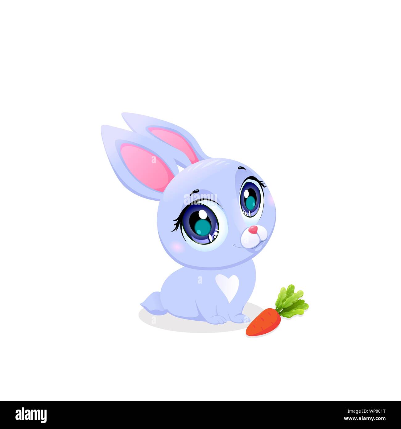 Cute Bunny with Carrot Isolated on White Background. Little Baby Rabbit  with Kawaii Big Eyes Design Element for Baby Shower Greeting Card. Funny  Fores Stock Vector Image & Art - Alamy
