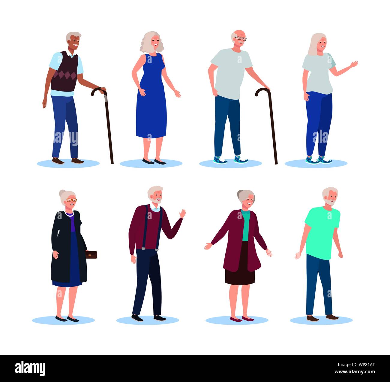 set of old women and men with fashion clothes and hairstyle Stock Vector
