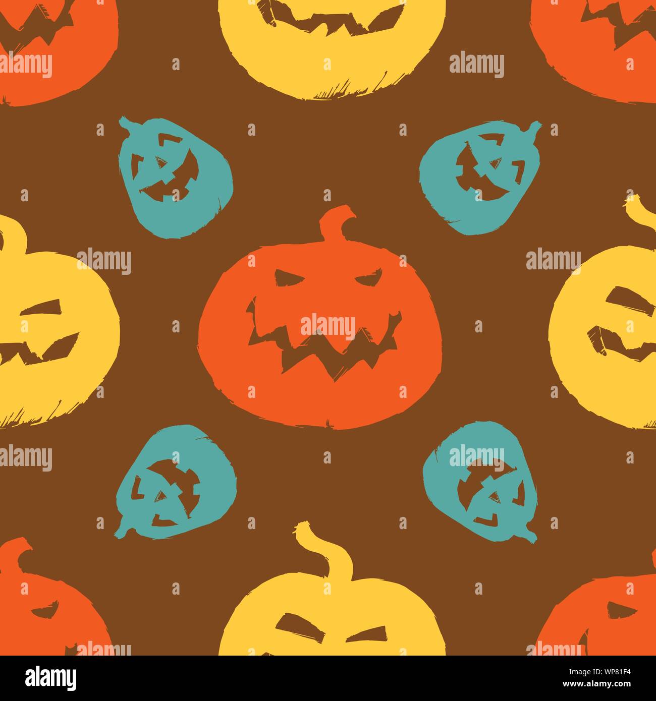 Vector brown halloween colourful pumpkins sillouettes repeat pattern ...